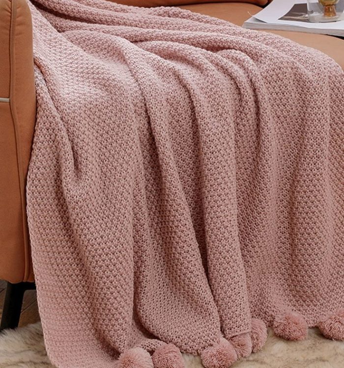 1pc Pom Pom Decor Throw Blanket